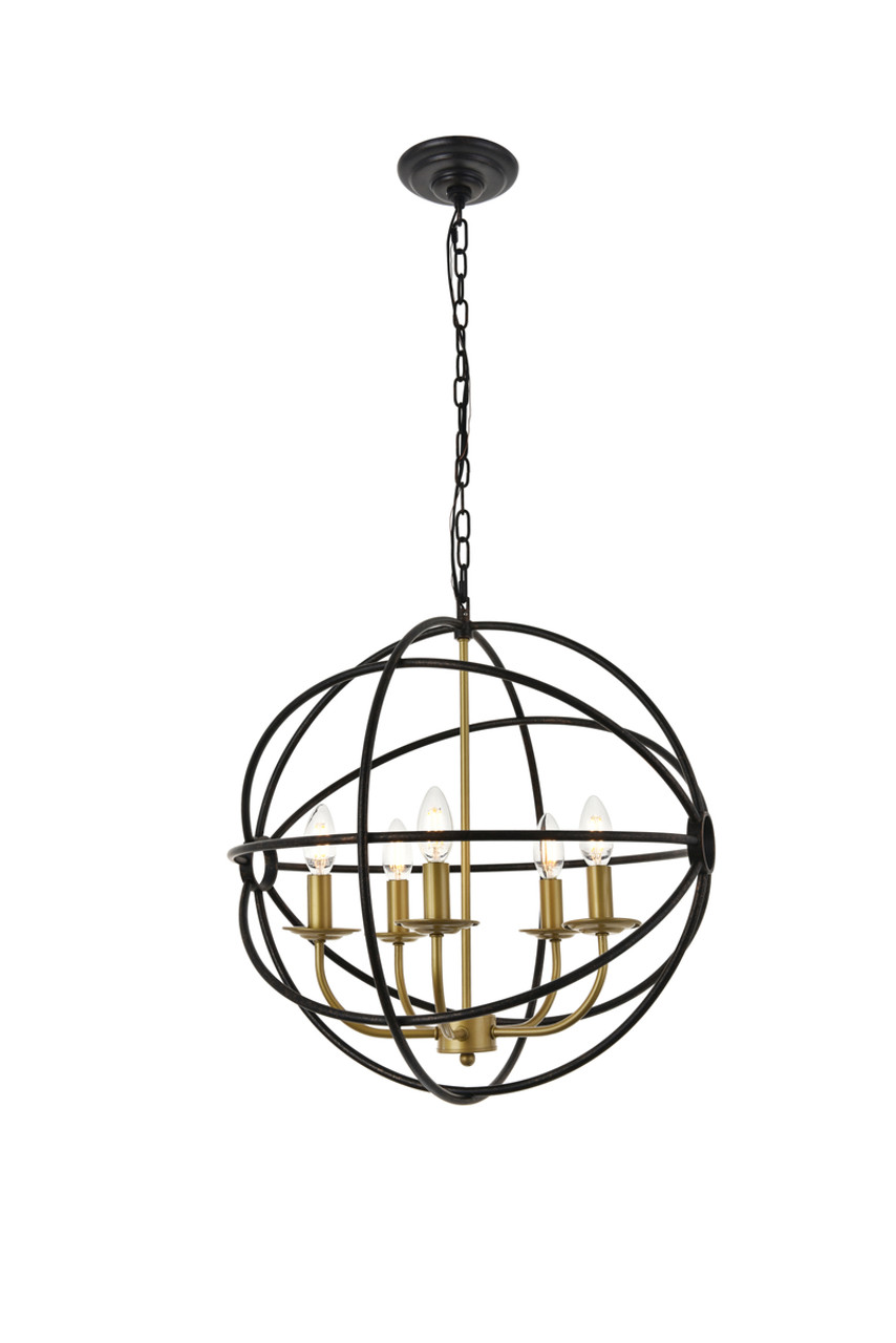 Living District LD4006D20BRD Octavia 5 light Brass and Dark Brown Pendant