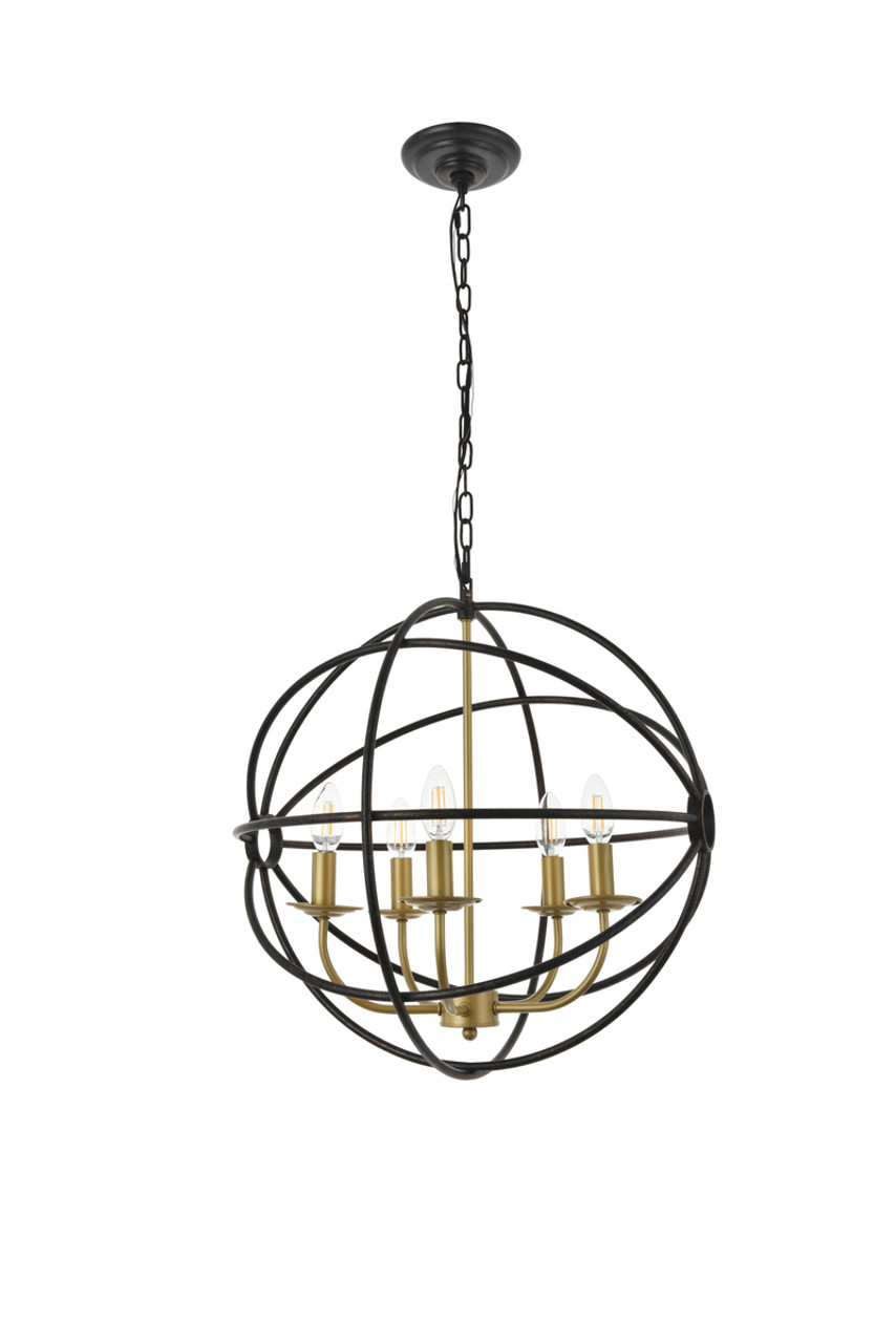 Living District LD4006D20BRD Octavia 5 light Brass and Dark Brown Pendant