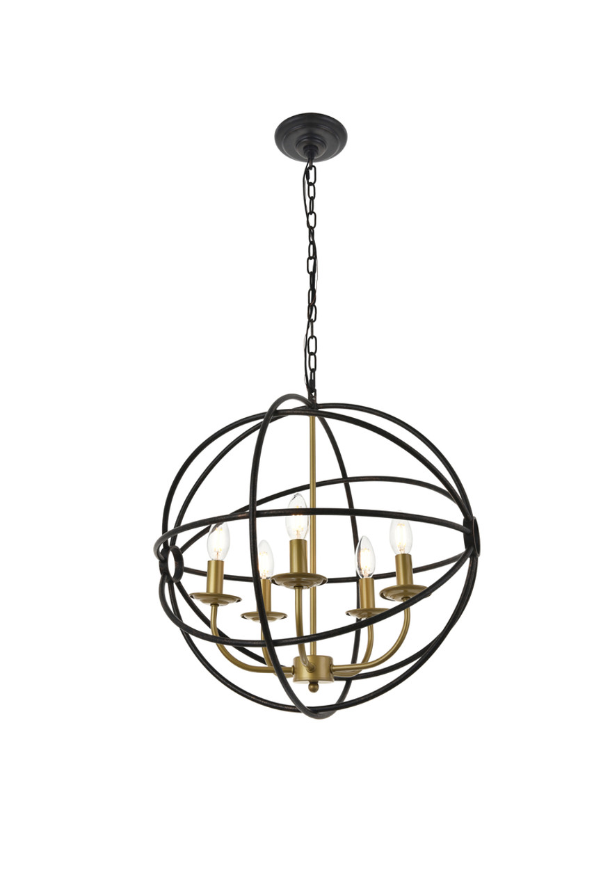 Living District LD4006D20BRD Octavia 5 light Brass and Dark Brown Pendant