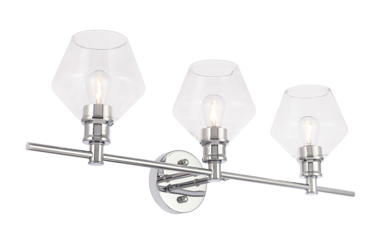 Living District LD2316C Gene 3 light Chrome and Clear glass Wall sconce