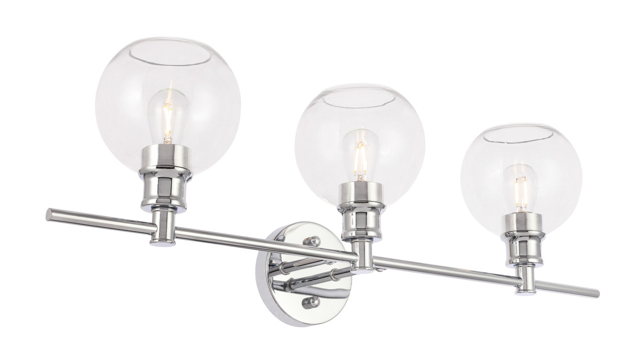 Living District LD2318C Collier 3 light Chrome and Clear glass Wall sconce
