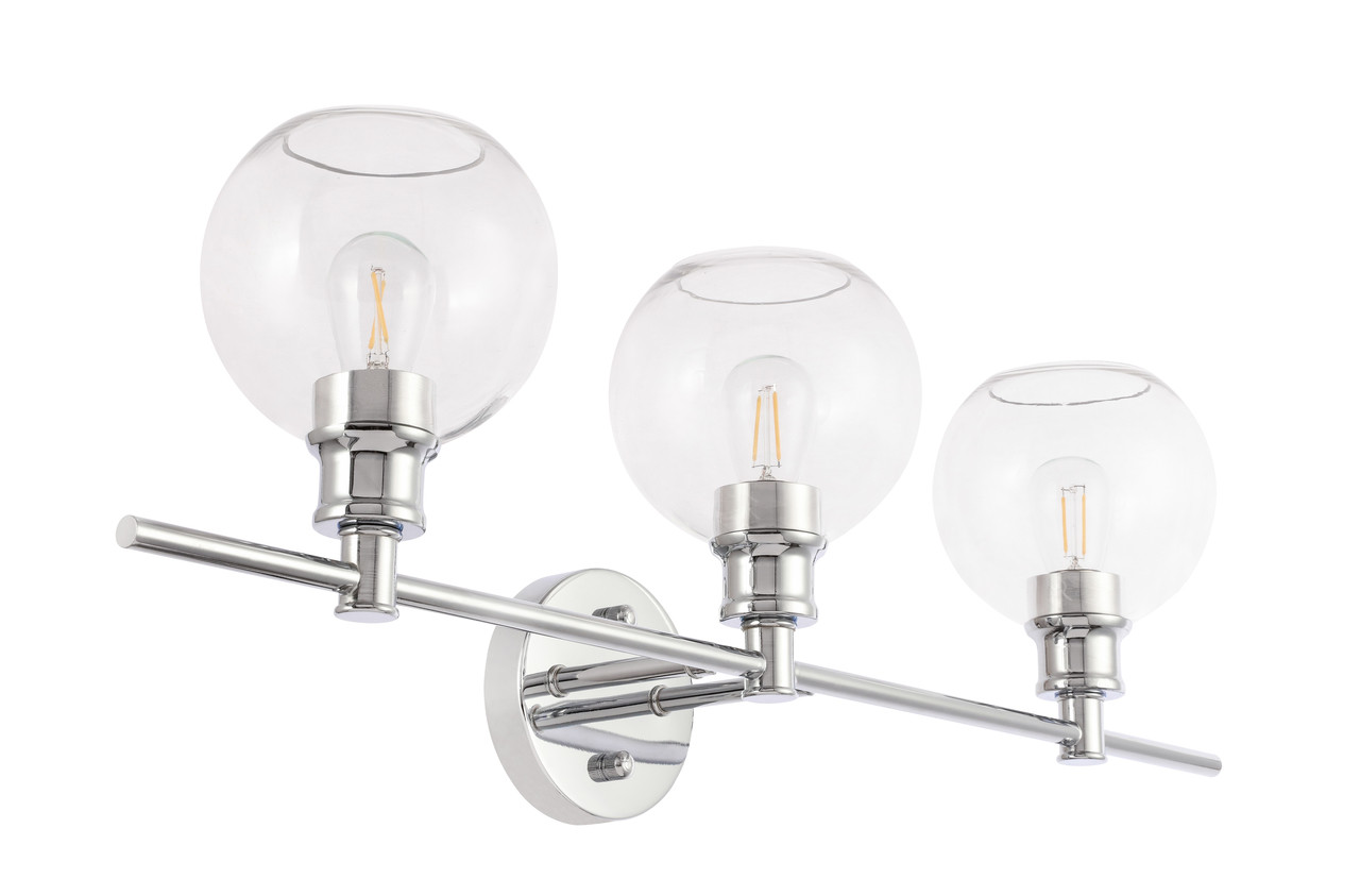 Living District LD2318C Collier 3 light Chrome and Clear glass Wall sconce
