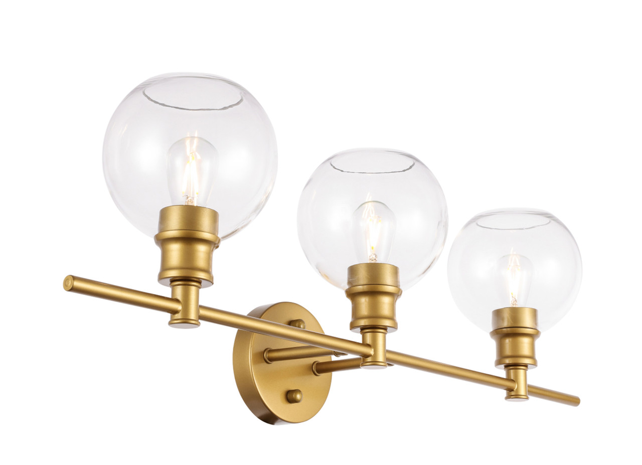 Living District LD2318BR Collier 3 light Brass and Clear glass Wall sconce