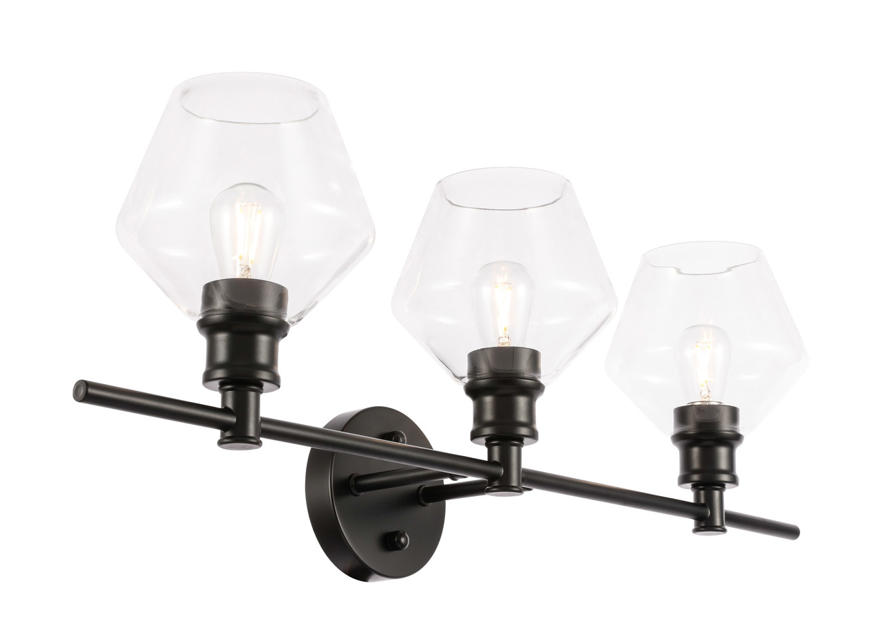 Living District LD2316BK Gene 3 light Black and Clear glass Wall sconce