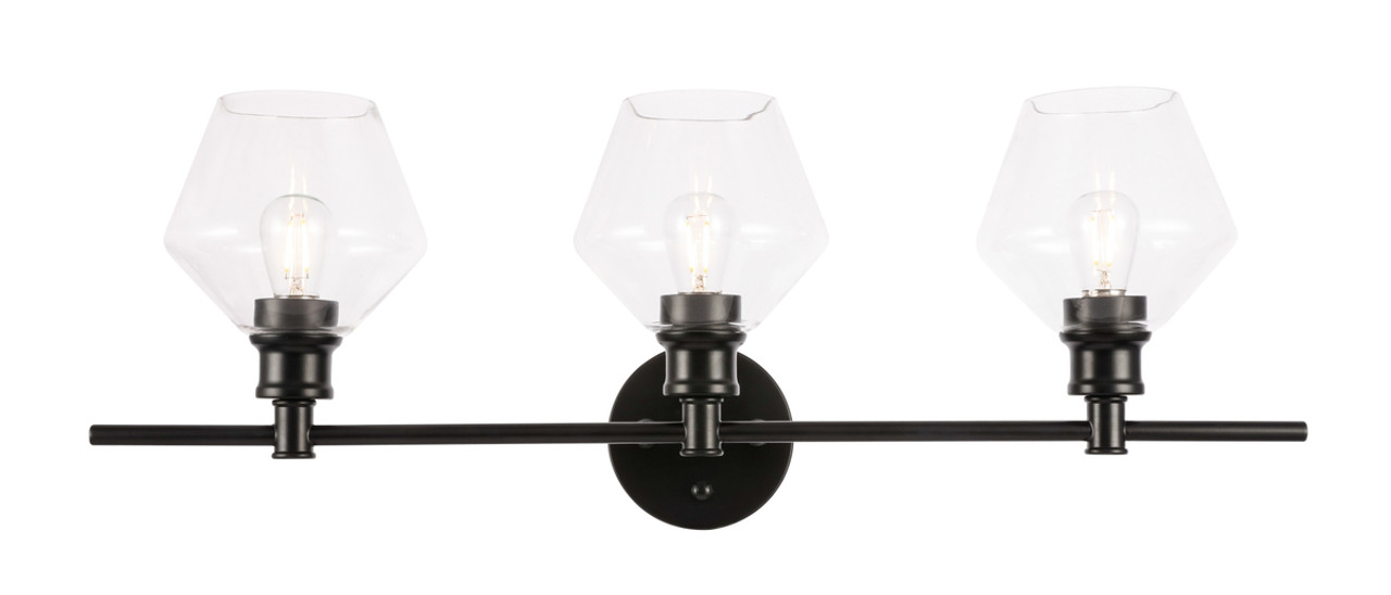 Living District LD2316BK Gene 3 light Black and Clear glass Wall sconce
