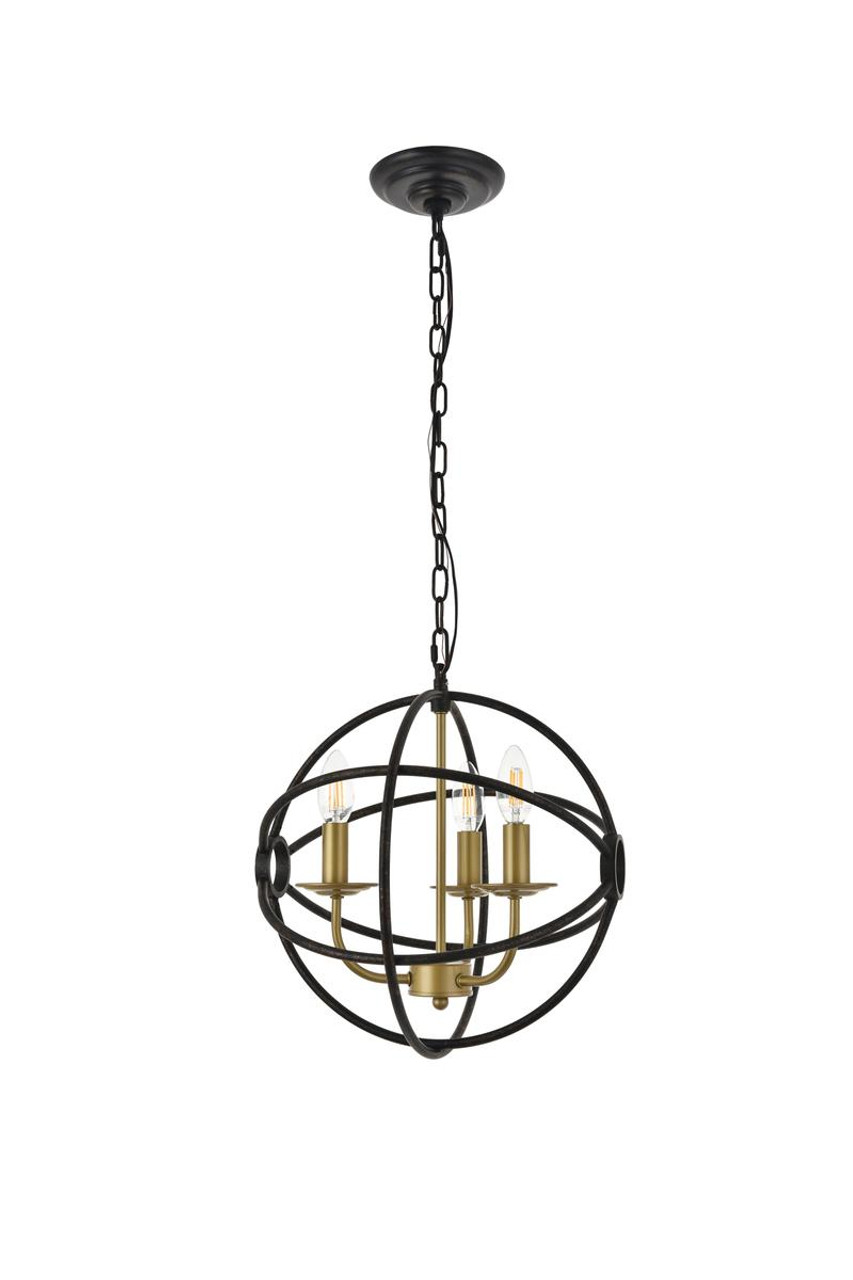 Living District LD4006D14BRD Octavia 3 light Brass and Dark Brown Pendant