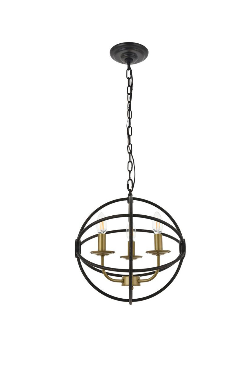 Living District LD4006D14BRD Octavia 3 light Brass and Dark Brown Pendant