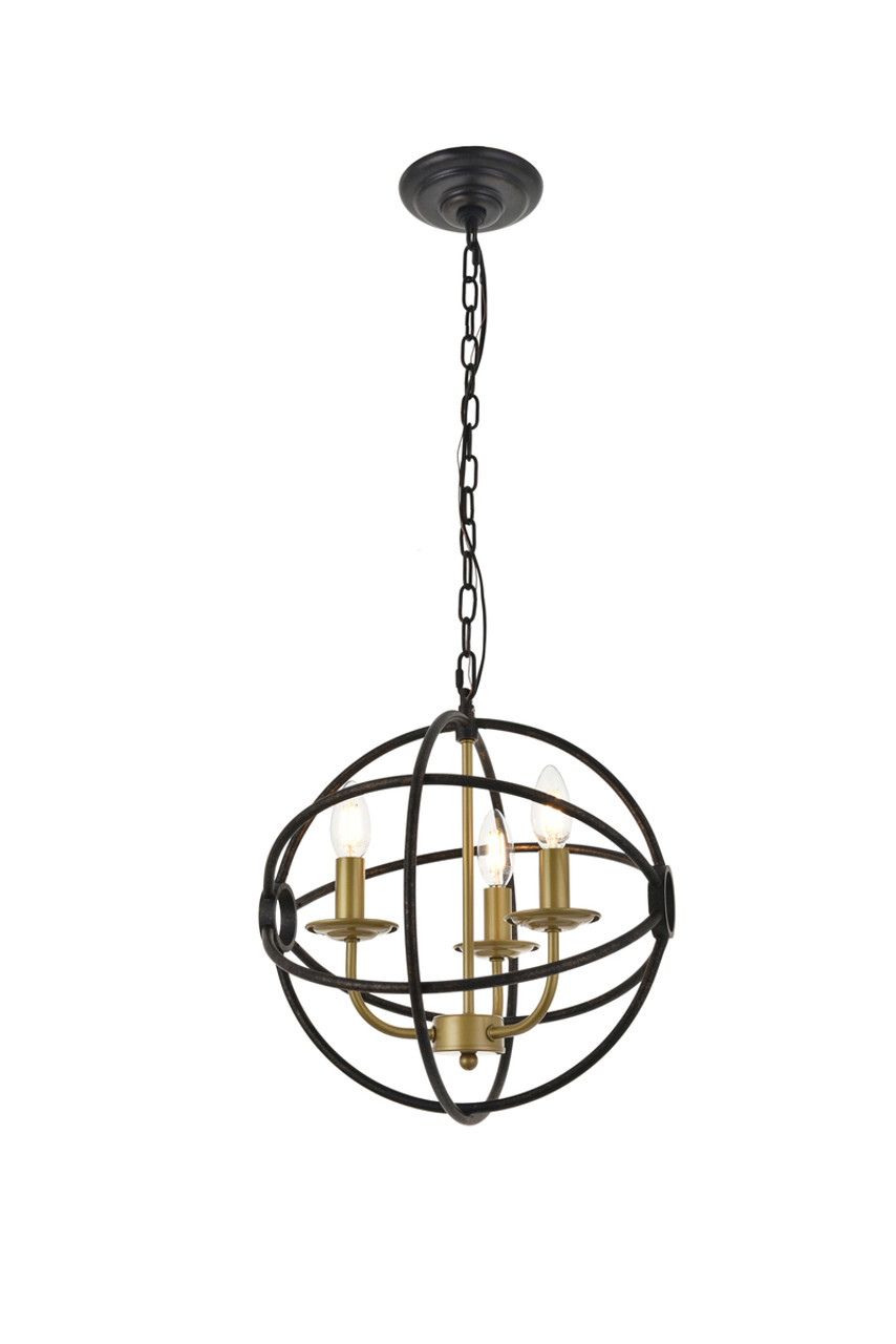 Living District LD4006D14BRD Octavia 3 light Brass and Dark Brown Pendant