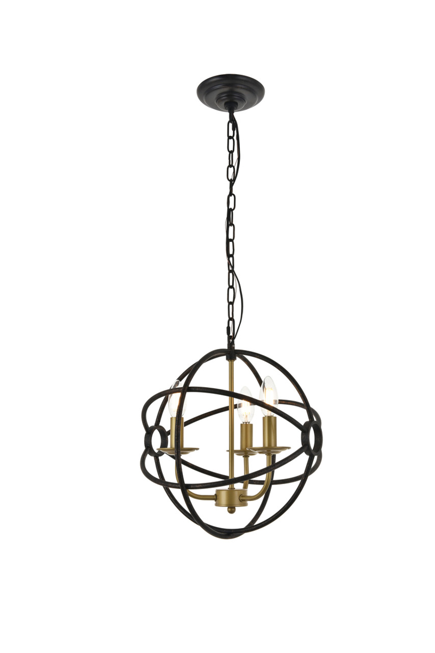 Living District LD4006D14BRD Octavia 3 light Brass and Dark Brown Pendant