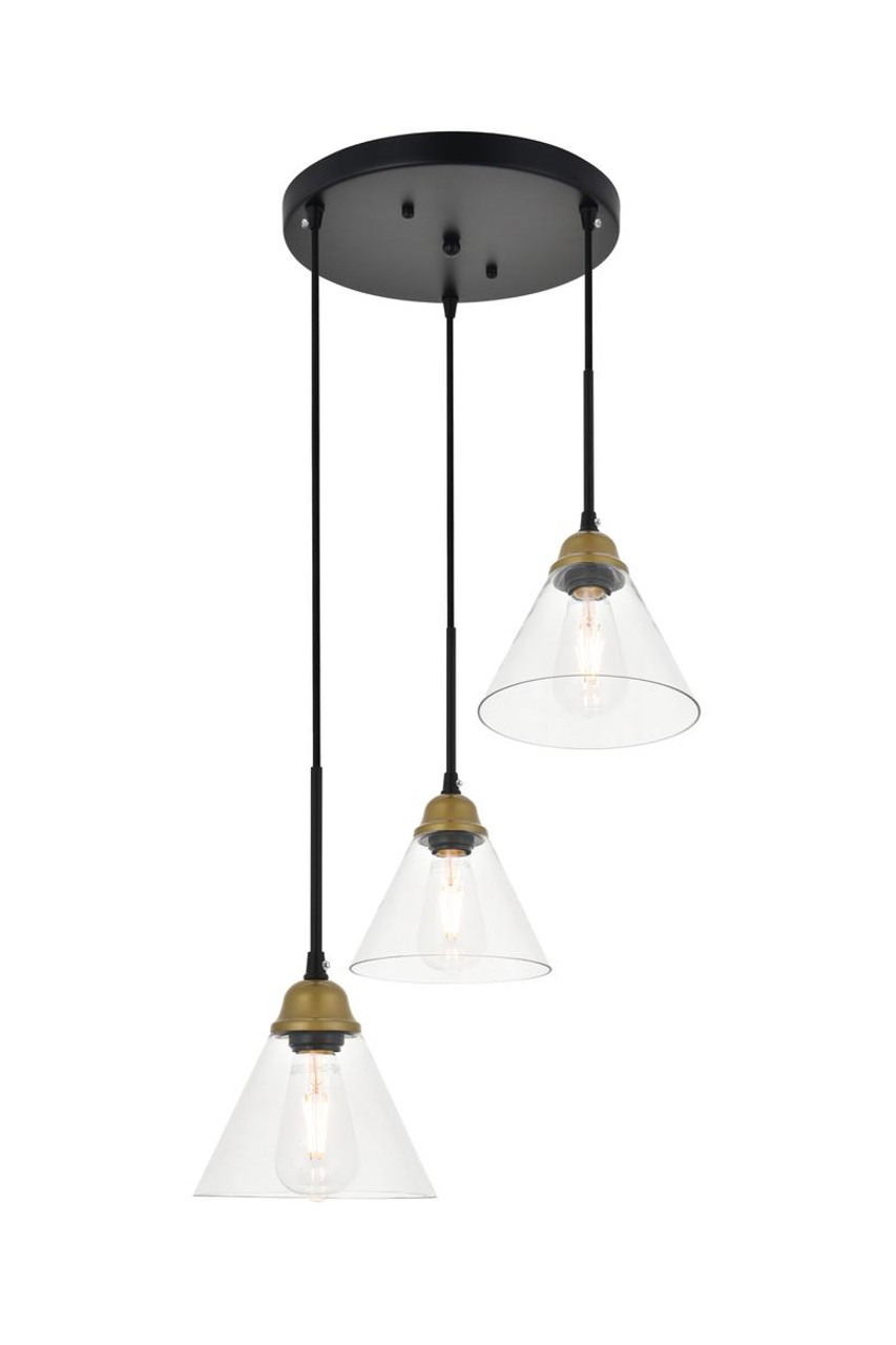 Living District LD4017D18BRB Histoire 3 light brass and black Pendant