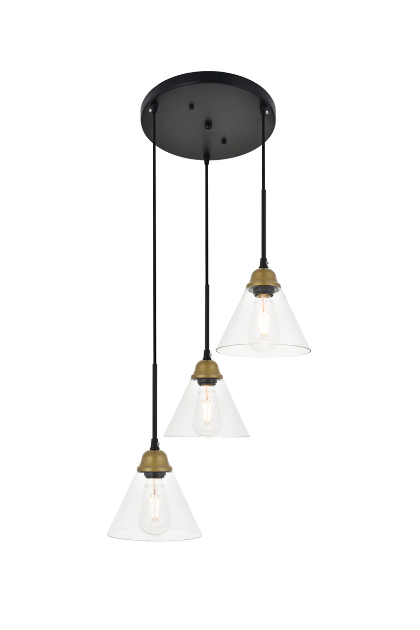 Living District LD4017D18BRB Histoire 3 light brass and black Pendant