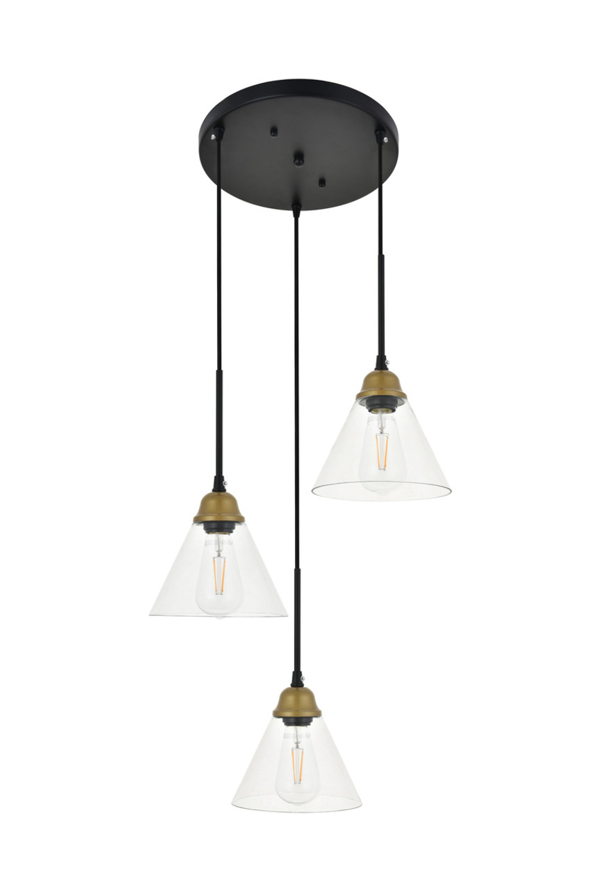 Living District LD4017D18BRB Histoire 3 light brass and black Pendant