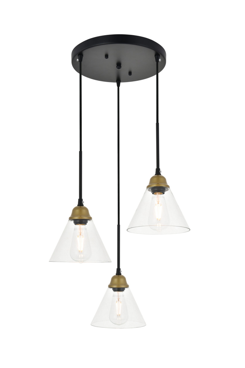 Living District LD4017D18BRB Histoire 3 light brass and black Pendant