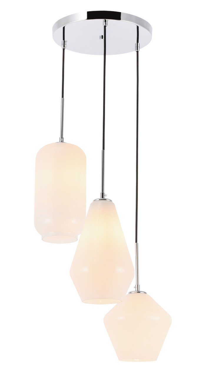 Living District LD2269C Gene 3 light Chrome and Frosted white glass pendant