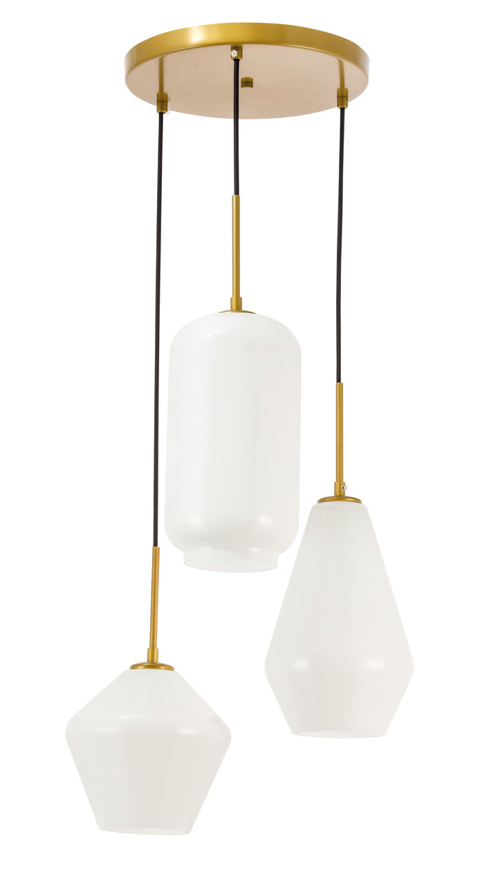 Living District LD2269BR Gene 3 light Brass and Frosted white glass pendant