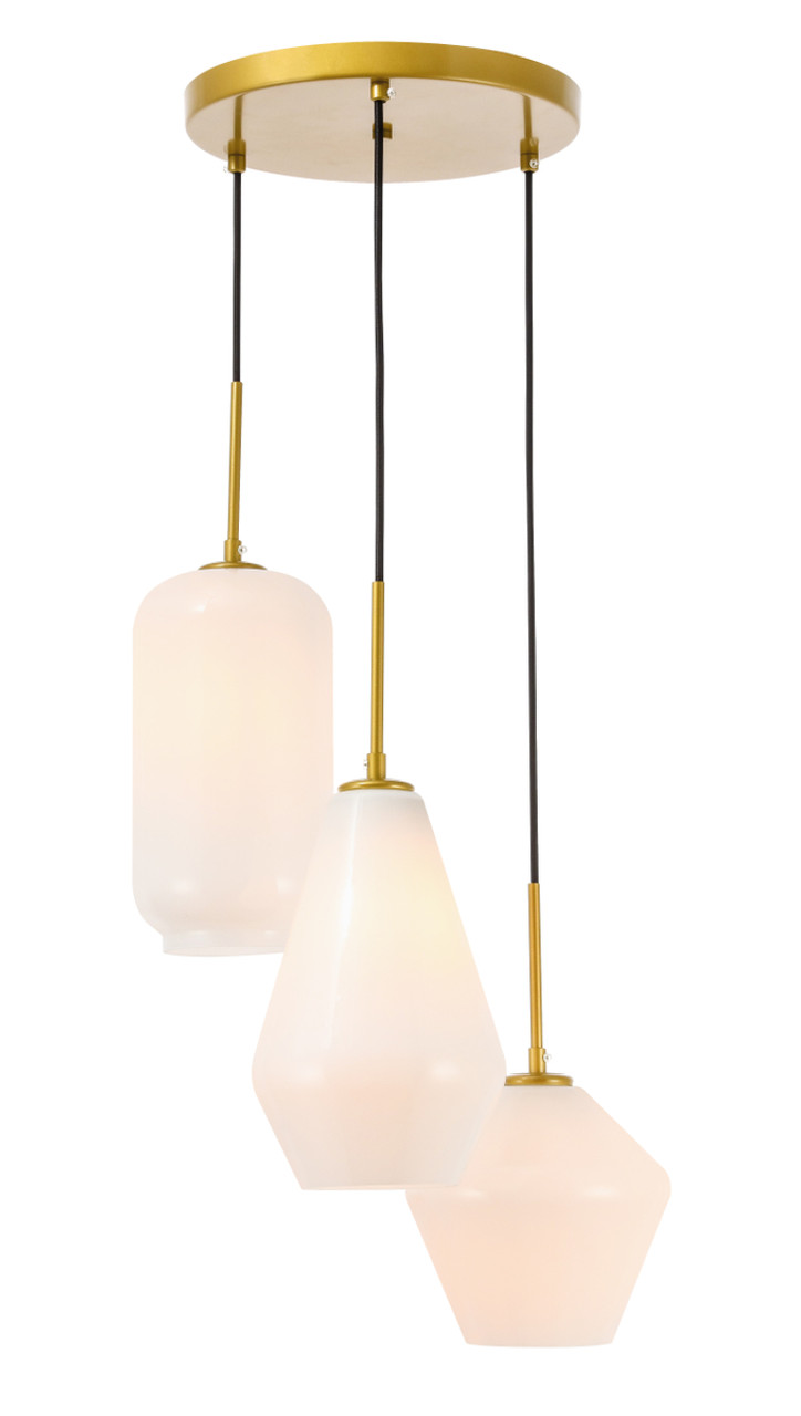 Living District LD2269BR Gene 3 light Brass and Frosted white glass pendant