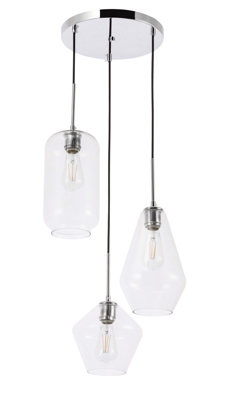 Living District LD2268C Gene 3 light Chrome and Clear glass pendant