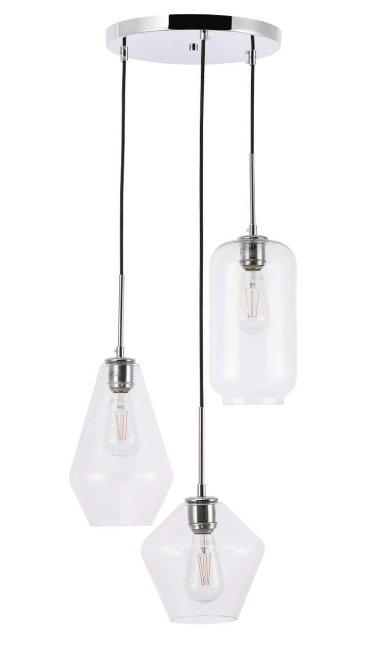 Living District LD2268C Gene 3 light Chrome and Clear glass pendant