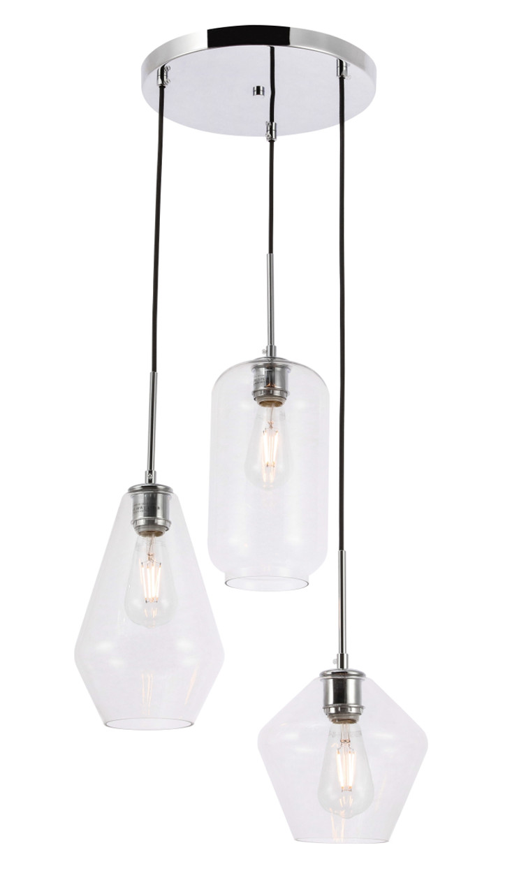 Living District LD2268C Gene 3 light Chrome and Clear glass pendant