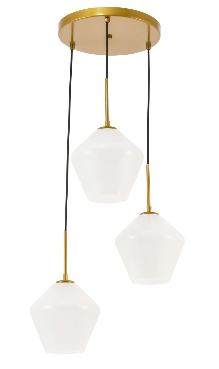 Living District LD2259BR Gene 3 light Brass and Frosted white glass pendant