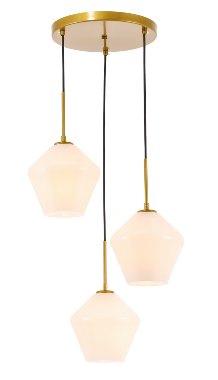 Living District LD2259BR Gene 3 light Brass and Frosted white glass pendant