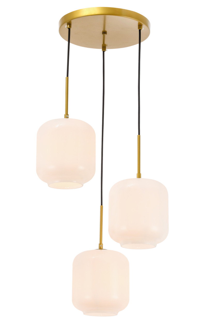 Living District LD2275BR Collier 3 light Brass and Frosted white glass pendant