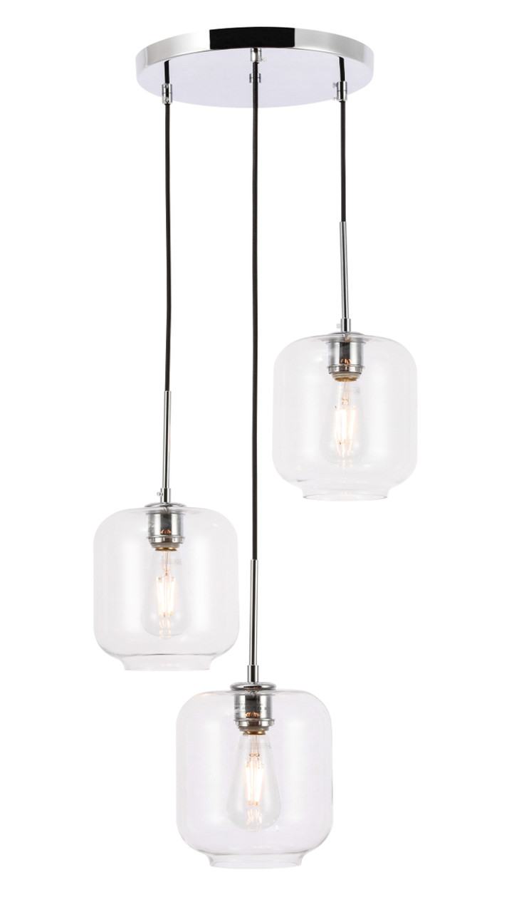 Living District LD2274C Collier 3 light Chrome and Clear glass pendant
