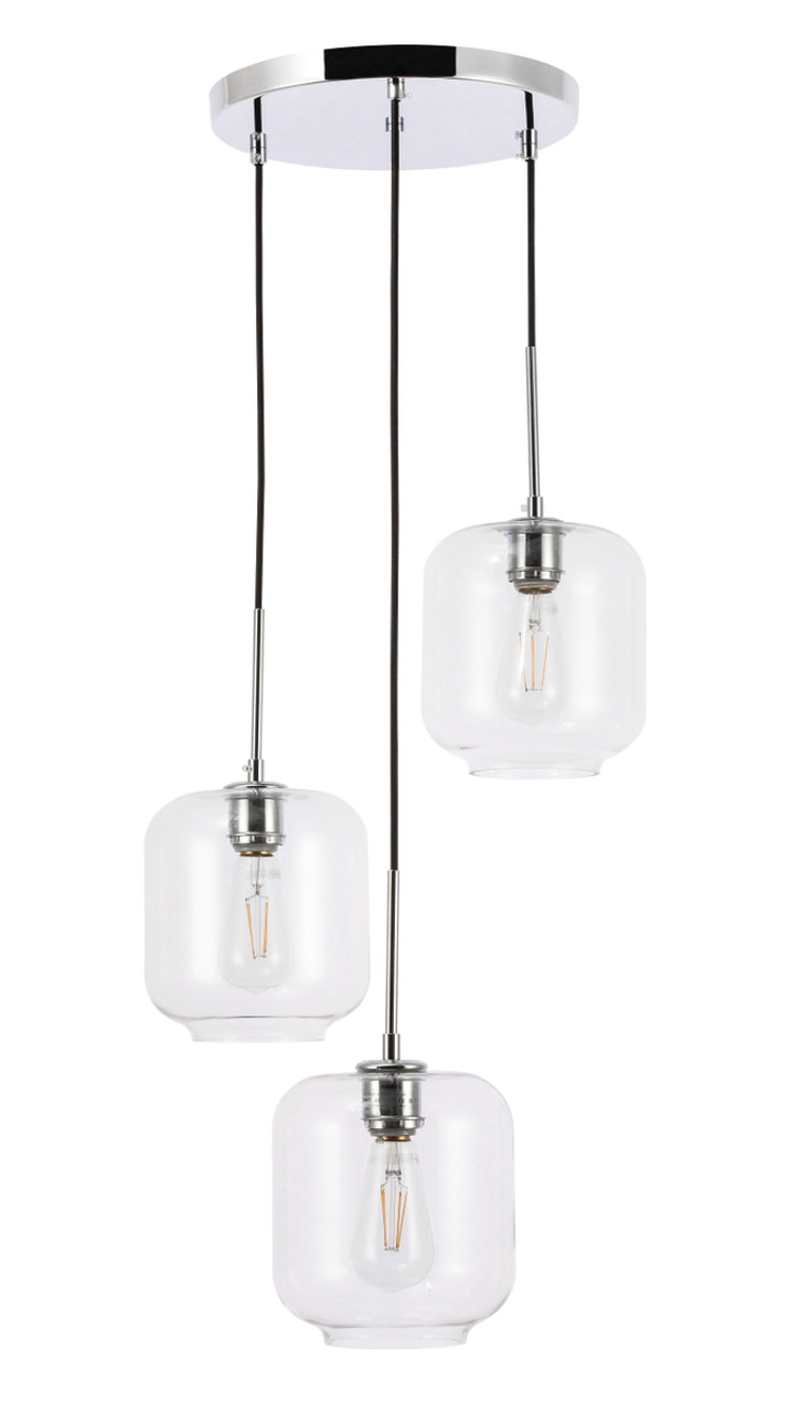 Living District LD2274C Collier 3 light Chrome and Clear glass pendant