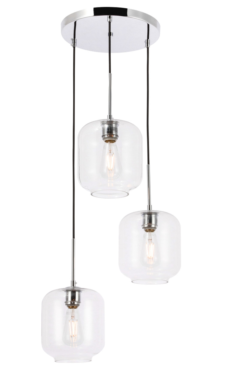 Living District LD2274C Collier 3 light Chrome and Clear glass pendant