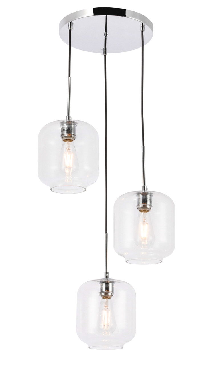 Living District LD2274C Collier 3 light Chrome and Clear glass pendant