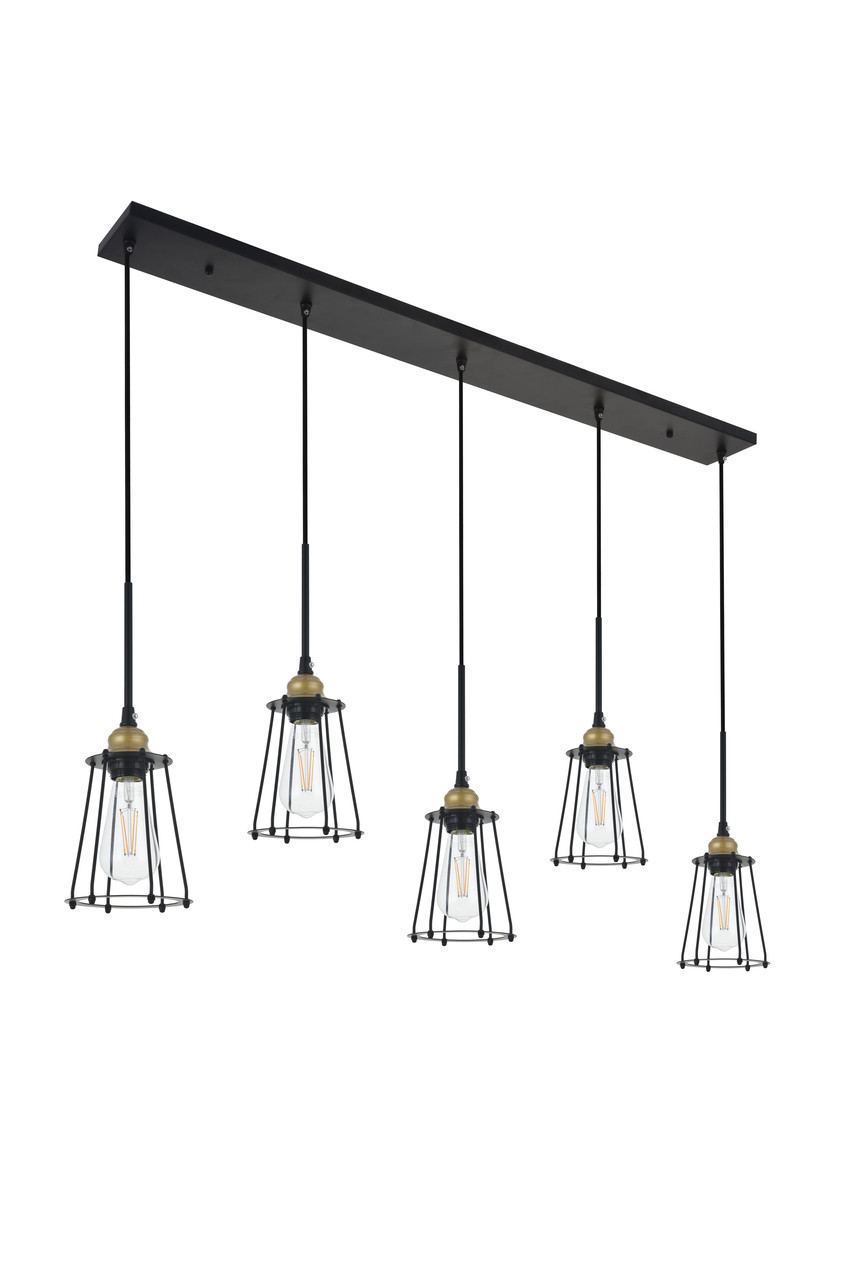 Living District LD4047D46BRB Auspice 5 light brass and black Pendant