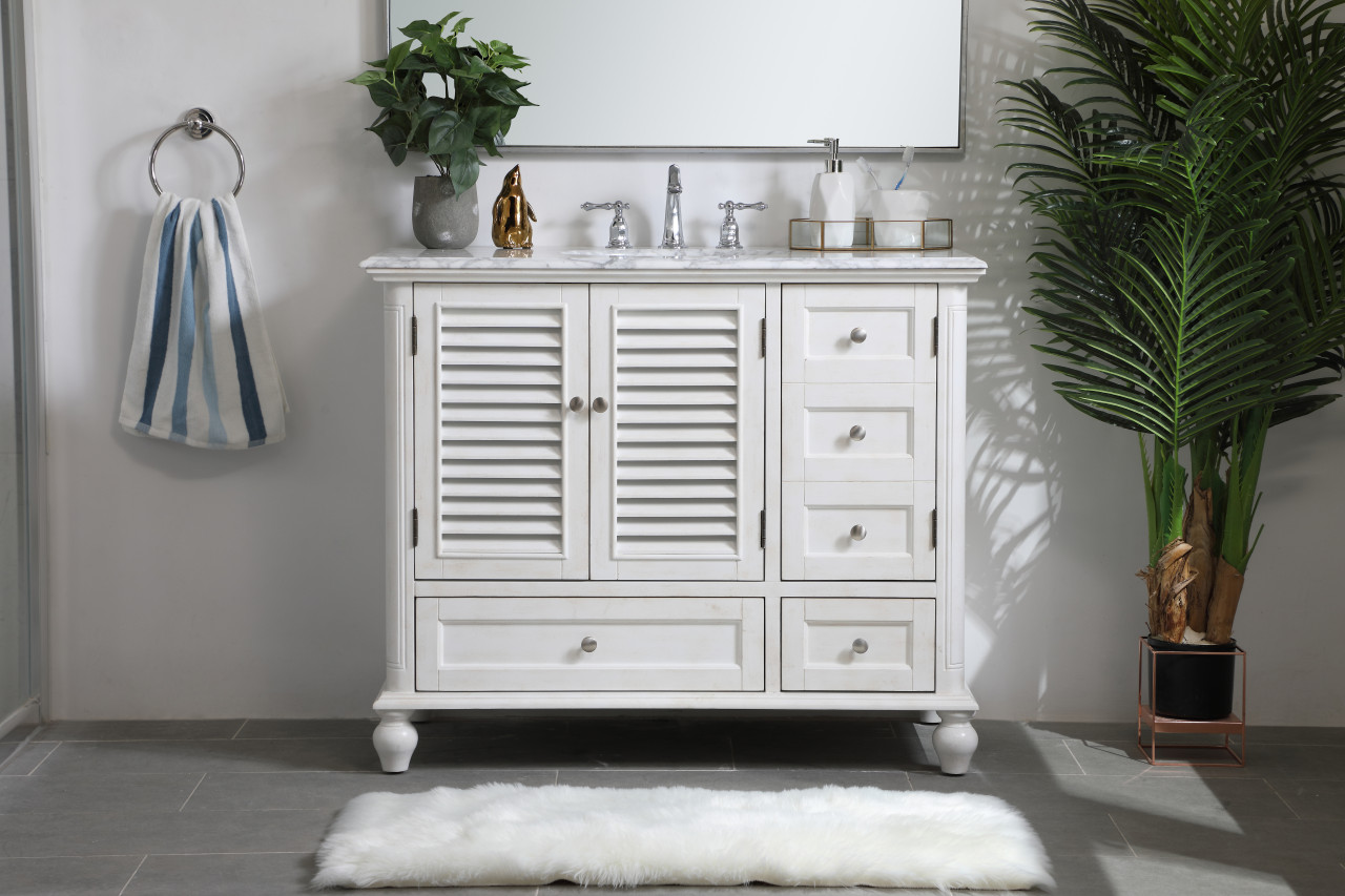 Elegant Decor VF30542AW Rhodes 42 inch Single Bathroom Vanity in Antique White