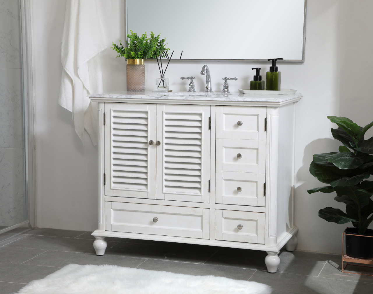 Elegant Decor VF30542AW Rhodes 42 inch Single Bathroom Vanity in Antique White