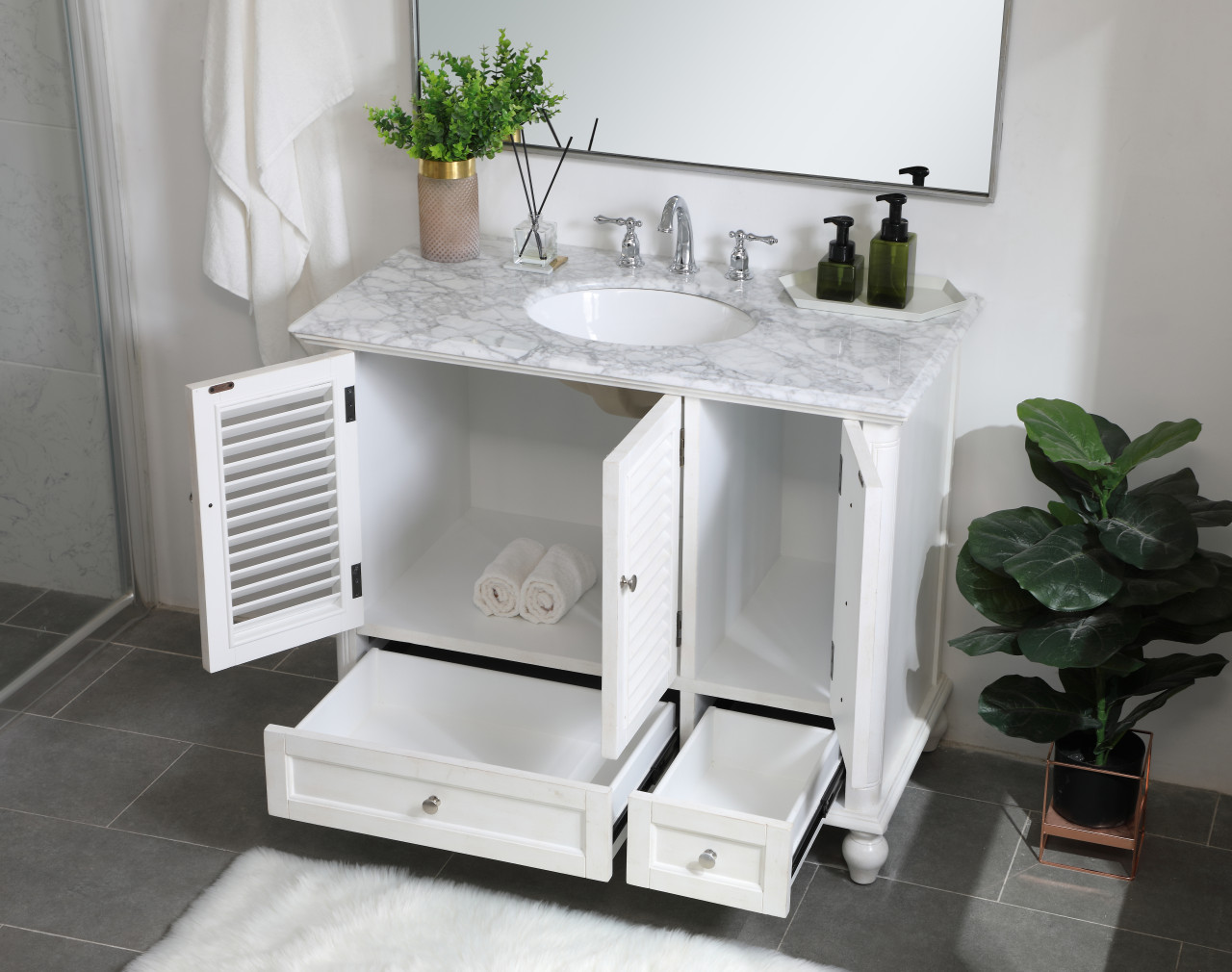 Elegant Decor VF30542AW Rhodes 42 inch Single Bathroom Vanity in Antique White