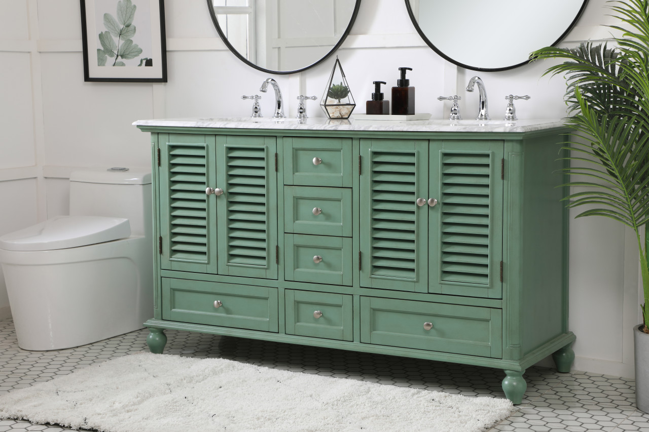 Elegant Decor VF30560DVM Rhodes 60 inch Double Bathroom Vanity in Vintage Mint