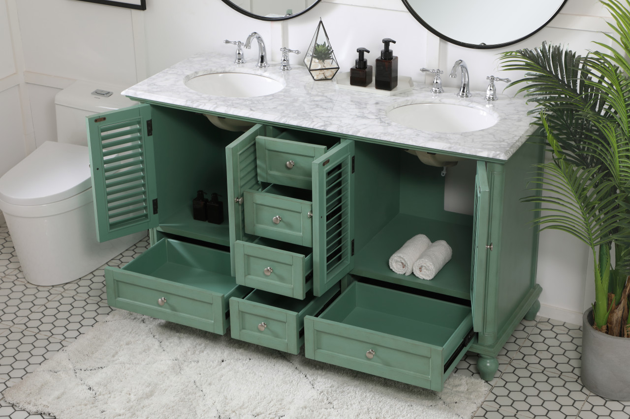 Elegant Decor VF30560DVM Rhodes 60 inch Double Bathroom Vanity in Vintage Mint
