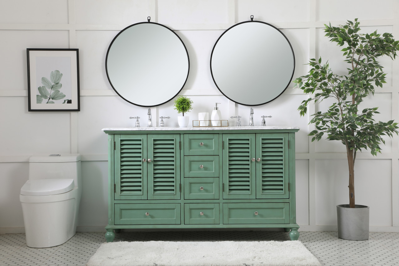 Elegant Decor VF30560DVM Rhodes 60 inch Double Bathroom Vanity in Vintage Mint