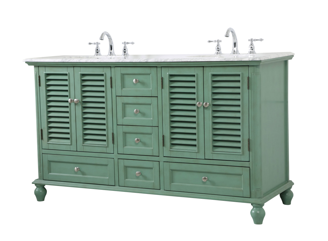Elegant Decor VF30560DVM Rhodes 60 inch Double Bathroom Vanity in Vintage Mint