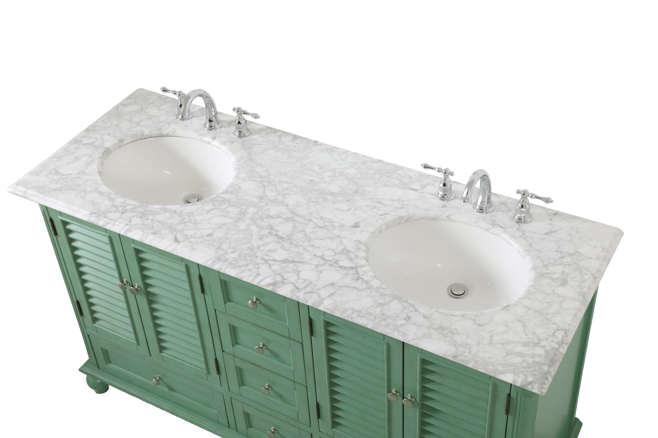 Elegant Decor VF30560DVM Rhodes 60 inch Double Bathroom Vanity in Vintage Mint