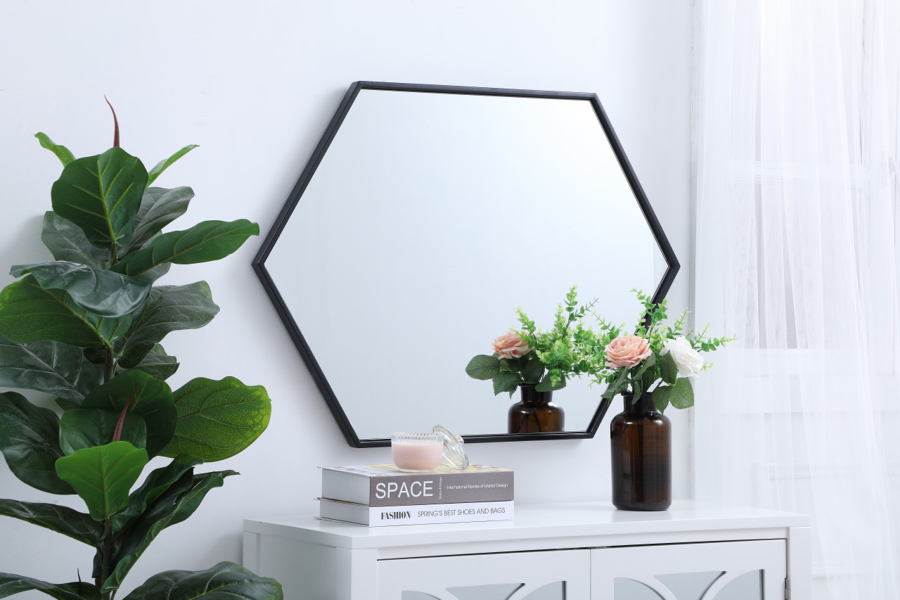 Elegant Decor MR4424BK Eternity Metal frame hexagon mirror 24 inch in Black