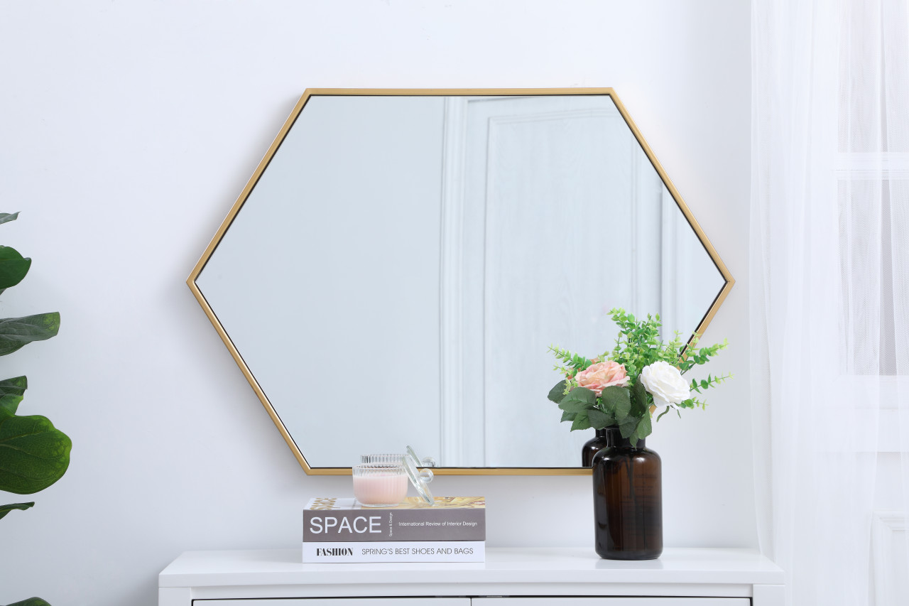 Elegant Decor MR4424BR Eternity Metal frame hexagon mirror 24 inch in Brass