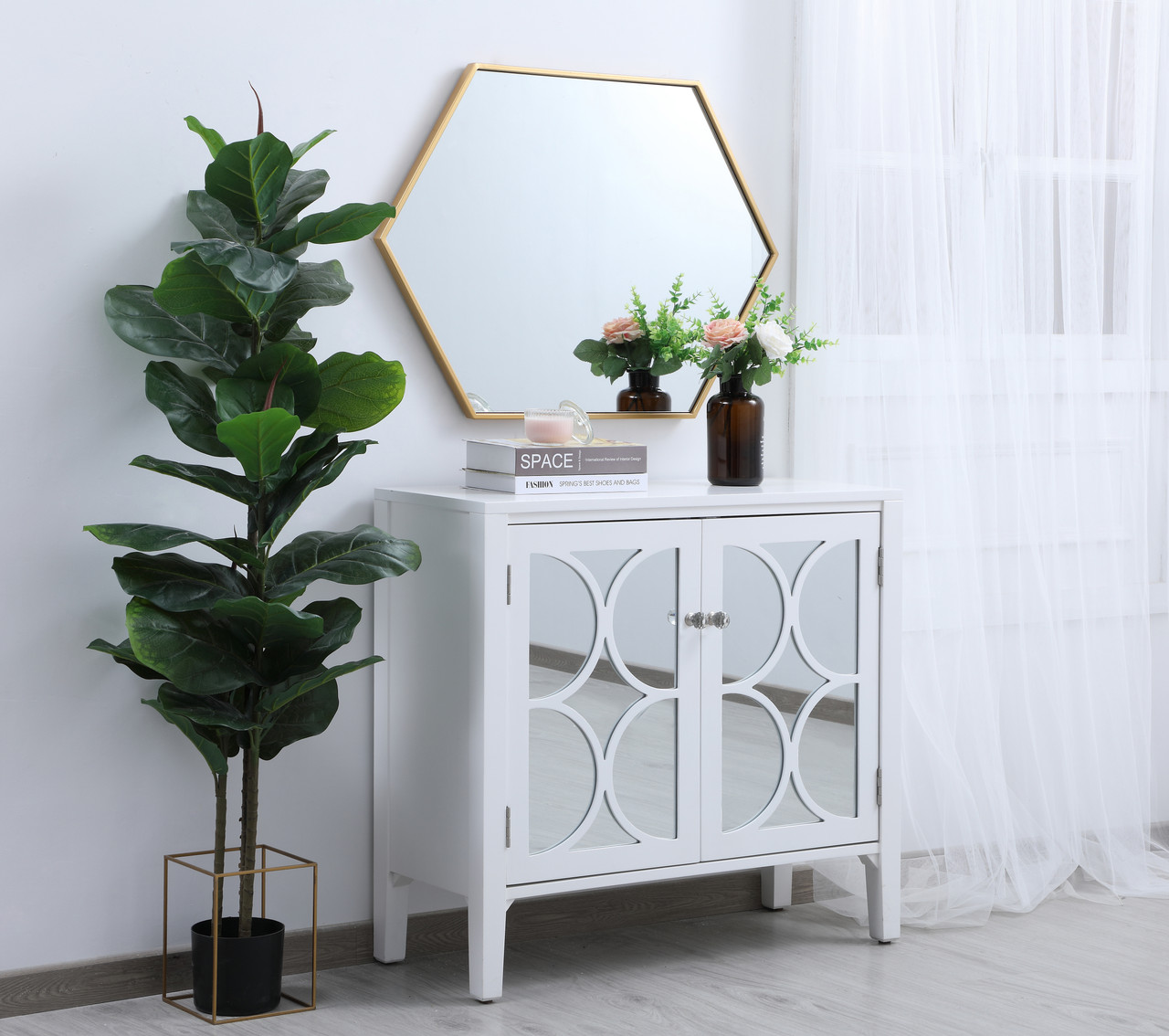 Elegant Decor MR4424BR Eternity Metal frame hexagon mirror 24 inch in Brass