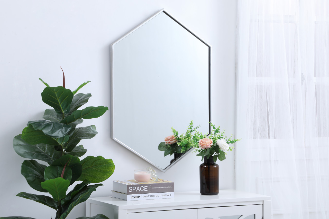 Elegant Decor MR4424S Eternity Metal frame hexagon mirror 24 inch in Sliver