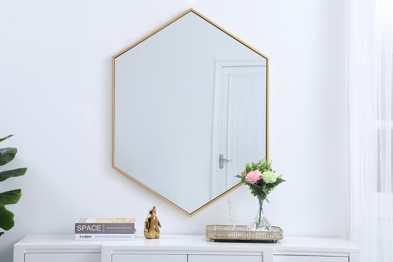 Elegant Decor MR4430BR Eternity Metal frame hexagon mirror 30 inch in Brass