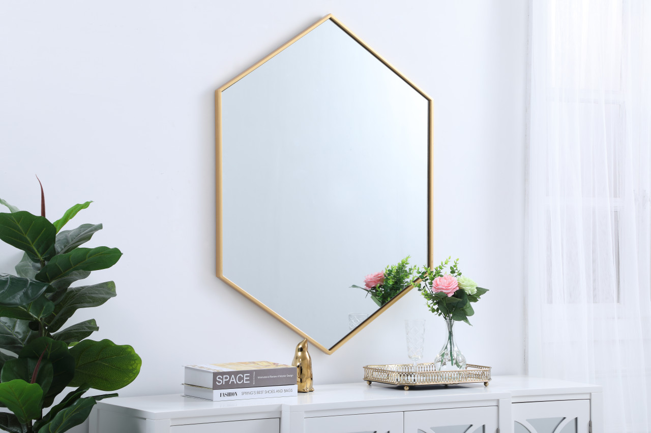 Elegant Decor MR4430BR Eternity Metal frame hexagon mirror 30 inch in Brass