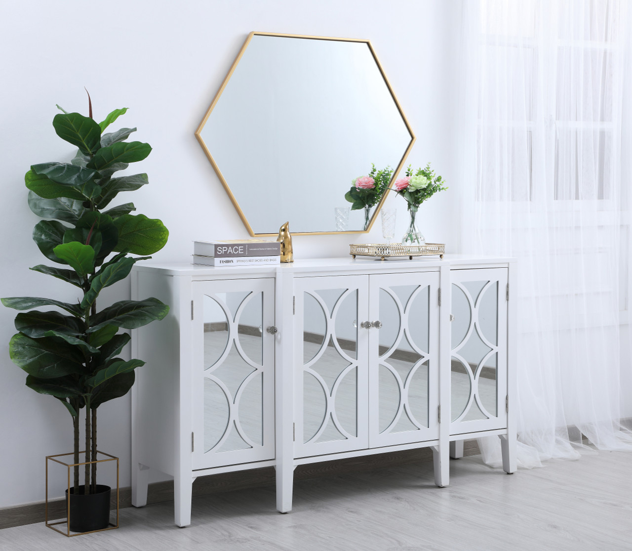 Elegant Decor MR4430BR Eternity Metal frame hexagon mirror 30 inch in Brass