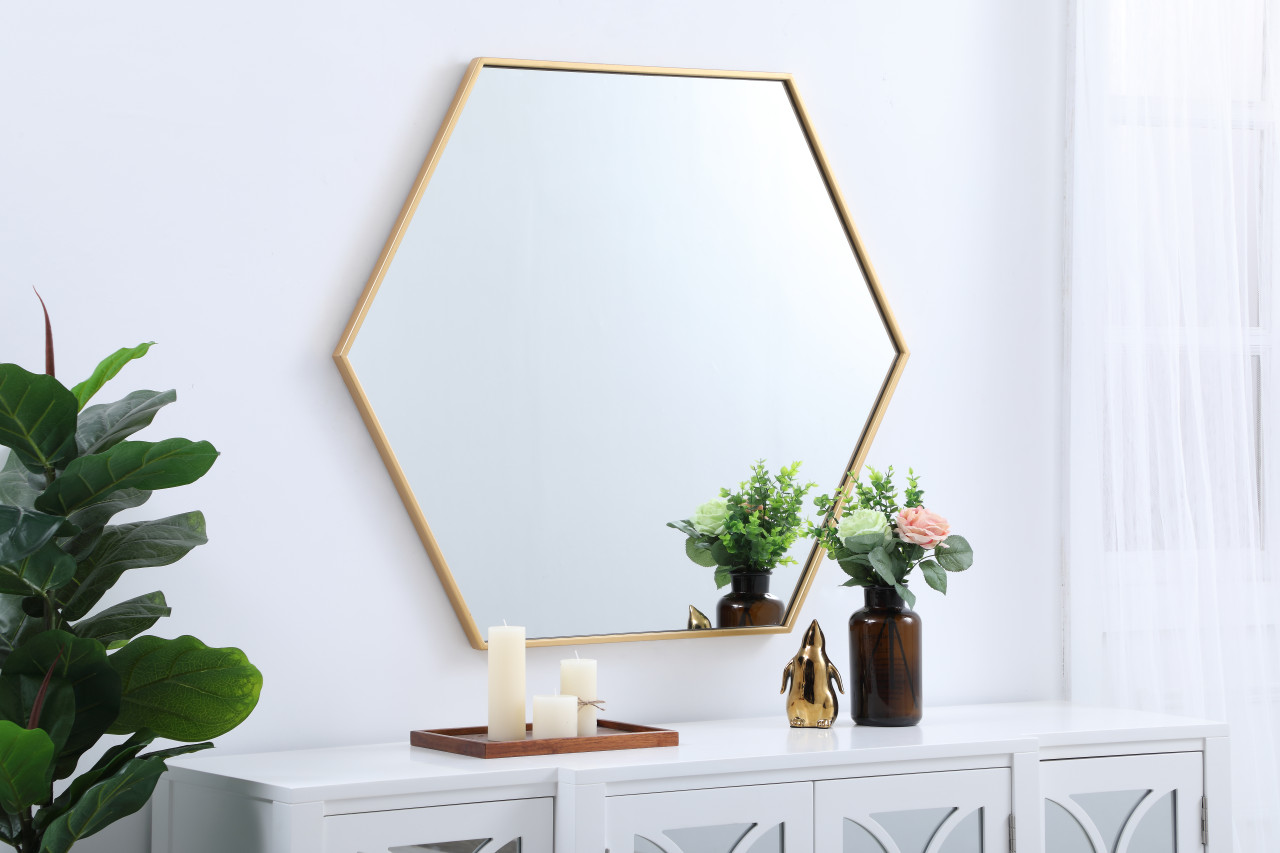 Elegant Decor MR4538BR Eternity Metal frame hexagon mirror 38 inch in Brass