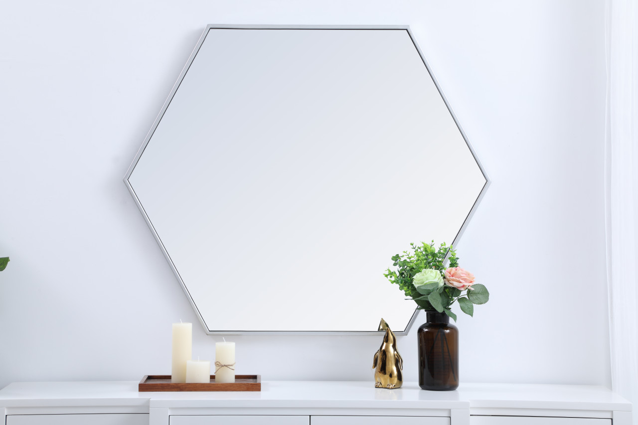 Elegant Decor MR4538S Eternity Metal frame hexagon mirror 38 inch in Sliver