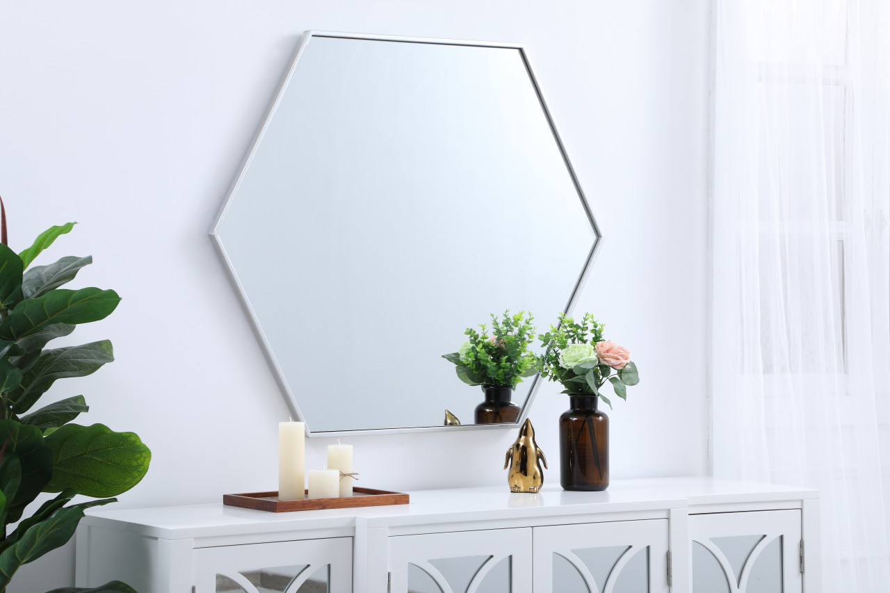 Elegant Decor MR4538S Eternity Metal frame hexagon mirror 38 inch in Sliver