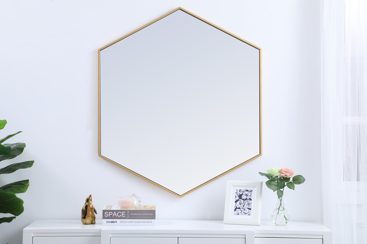 Elegant Decor MR4541BR Eternity Metal frame hexagon mirror 41 inch in Brass